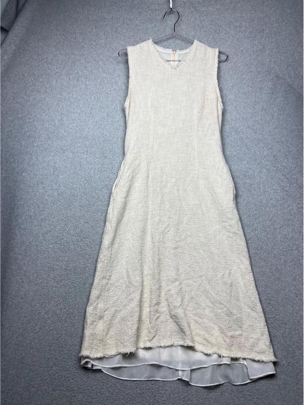 Zara Womens Tweed Sleeveless Midi Textured V neck Dress Size L Simple Minimalist